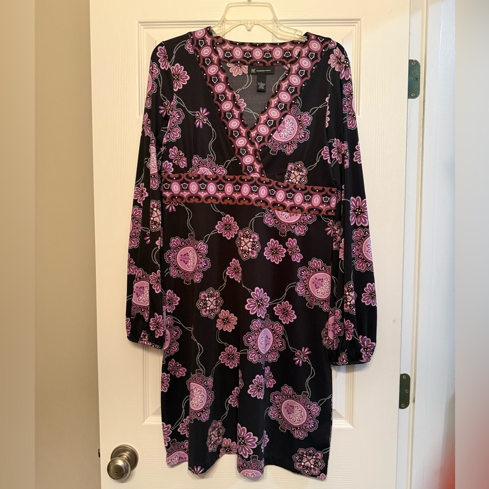 INC International Concepts Pink and Black Long Sleeve Dress